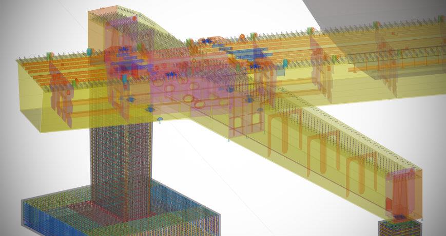 3D-model af bygningskonstruktion med stålarmering