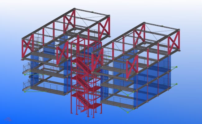 3D model af stålkonstruktion med trapper