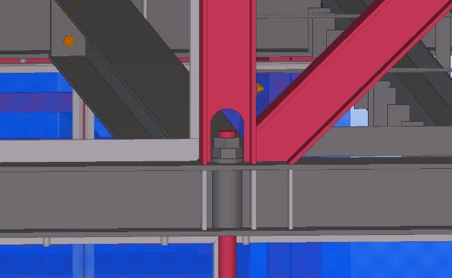 3D model af stålkonstruktion med bjælkesamling